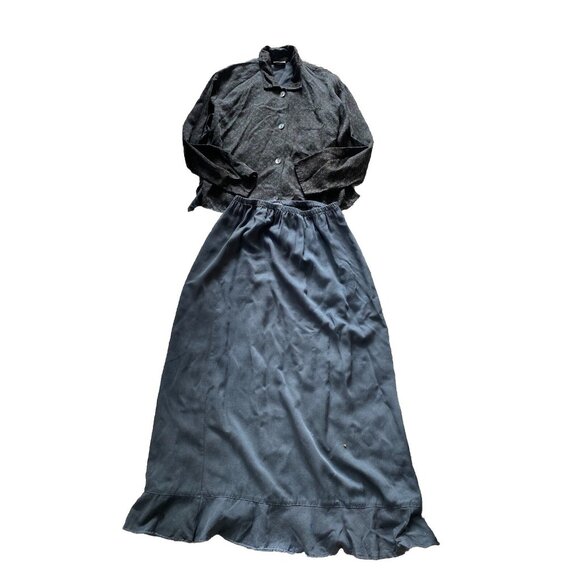 Habitat Set Small Medium S/M Skirt Two Piece Beige Olive Tencel Blouse - Picture 1 of 11